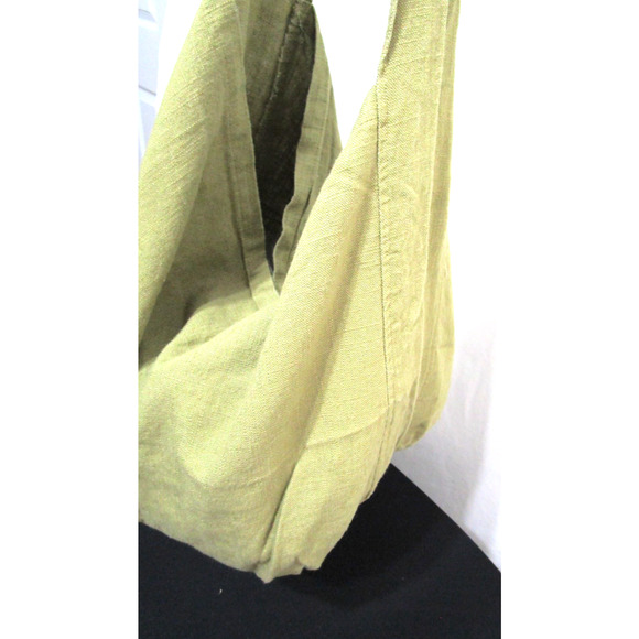 Large Plain Olive Green Linen Crossbody Hobo Bag - Picture 5 of 11